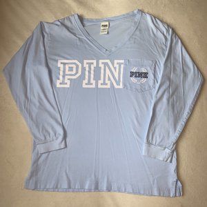 PINK V-Neck Long Sleeve Campus Tee